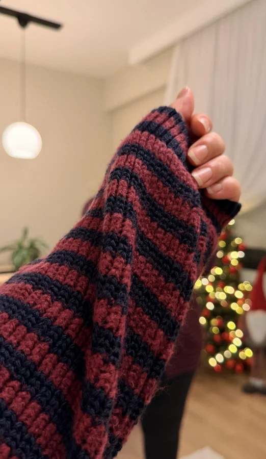 Premium Çizgili Düğmeli Triko Hırka - Bordo Çizgili