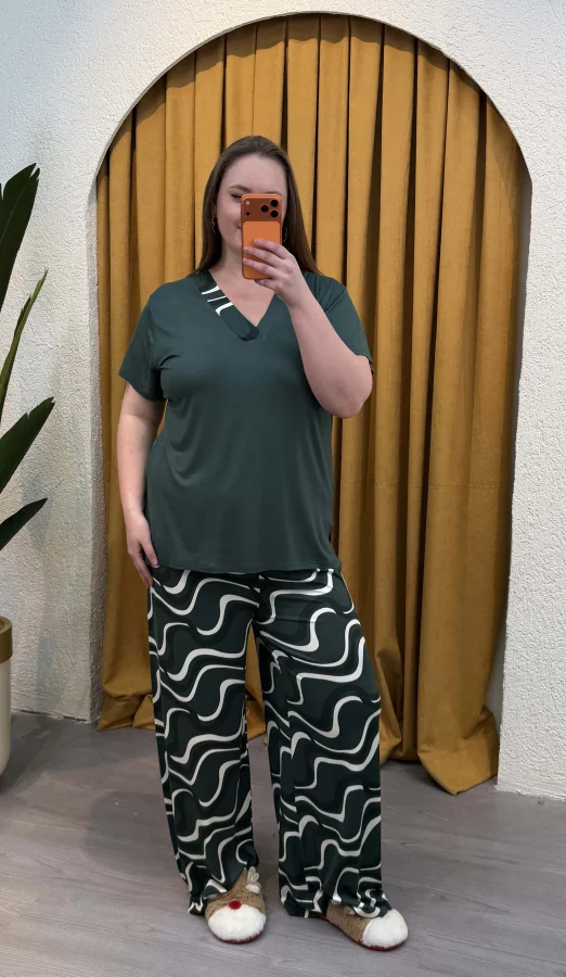 Premium Geniş Kesim V Yaka Ring Viskon - Haki