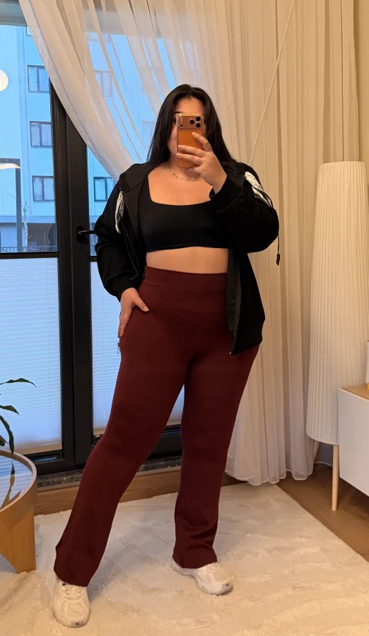 Premium Yüksek Bel Toparlayıcı Belize İspanyol Tayt - Bordo