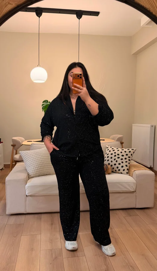 Sim Detaylı Gömlekli Modal Takım - Siyah