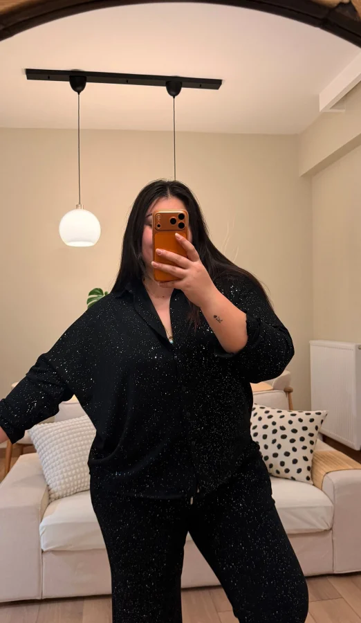 Sim Detaylı Gömlekli Modal Takım - Siyah