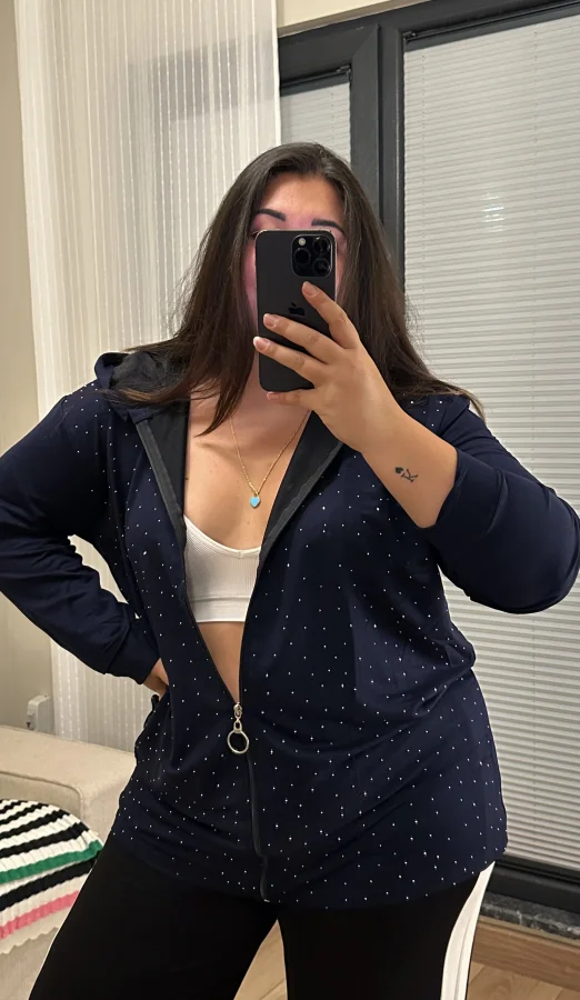 Taş Detaylı Fermuarlı Modal Hırka - Lacivert