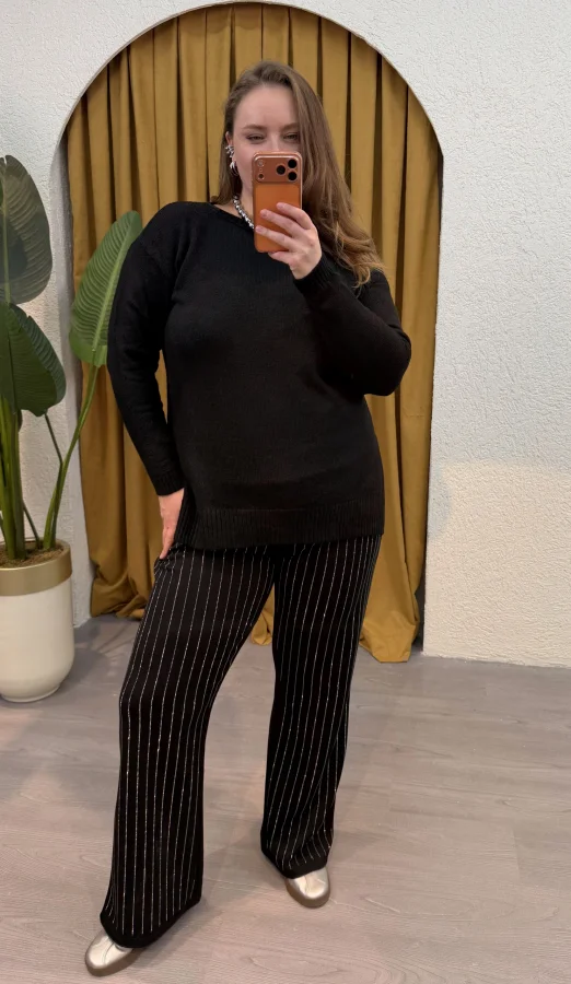 Taş Detaylı Modal Kumaş Pantolon - Siyah