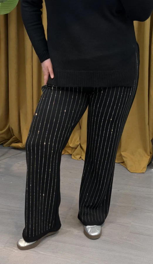 Taş Detaylı Modal Kumaş Pantolon - Siyah