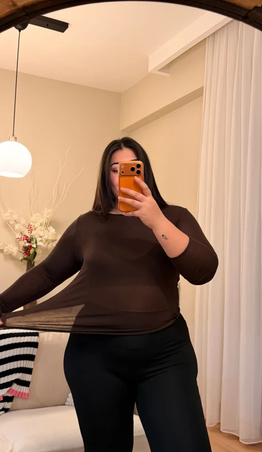 Transparan Modal Bluz - Kahverengi