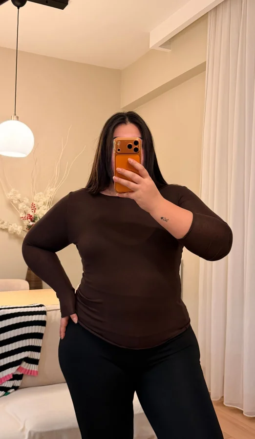 Transparan Modal Bluz - Kahverengi