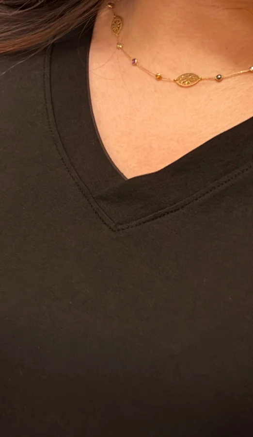 V Yaka Geniş Kesim Esnek Tişört Elbise - Siyah