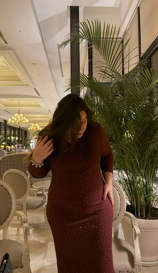 V Yaka Zara Krep Shine Elbise - Bordo