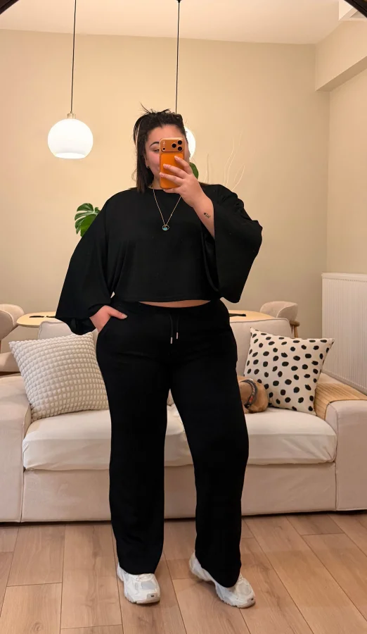 Yarasa Kol Oversize Modal Takım - Siyah