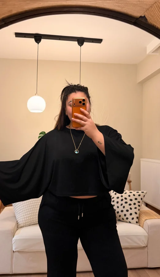 Yarasa Kol Oversize Modal Takım - Siyah