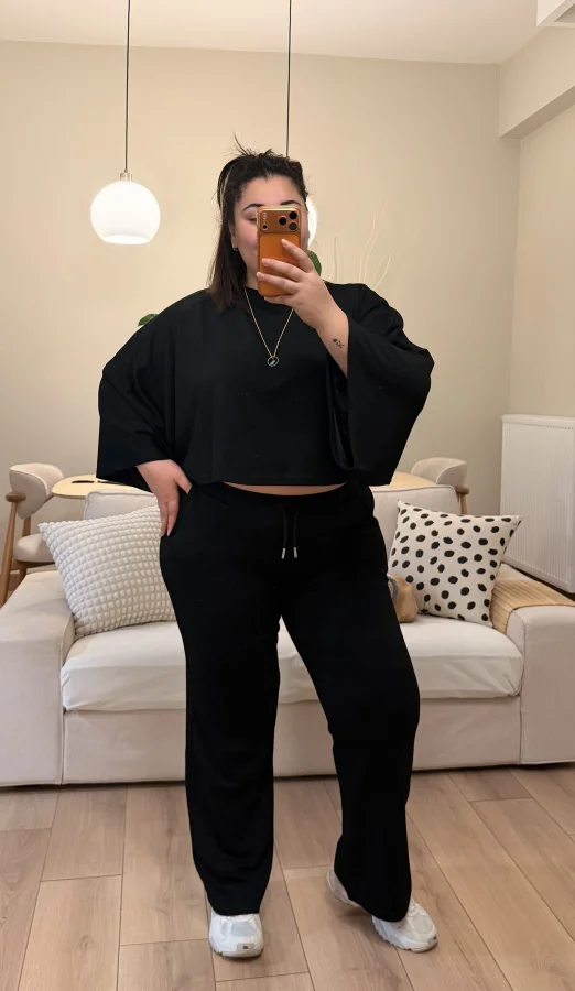 Yarasa Kol Oversize Modal Takım - Siyah