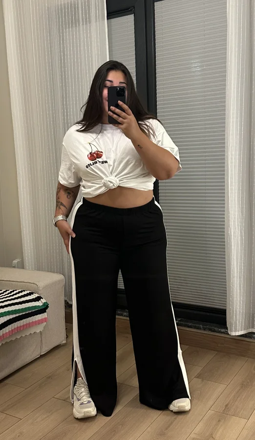 Yırtmaçlı Şerit Detaylı Modal Eşofman - Siyah