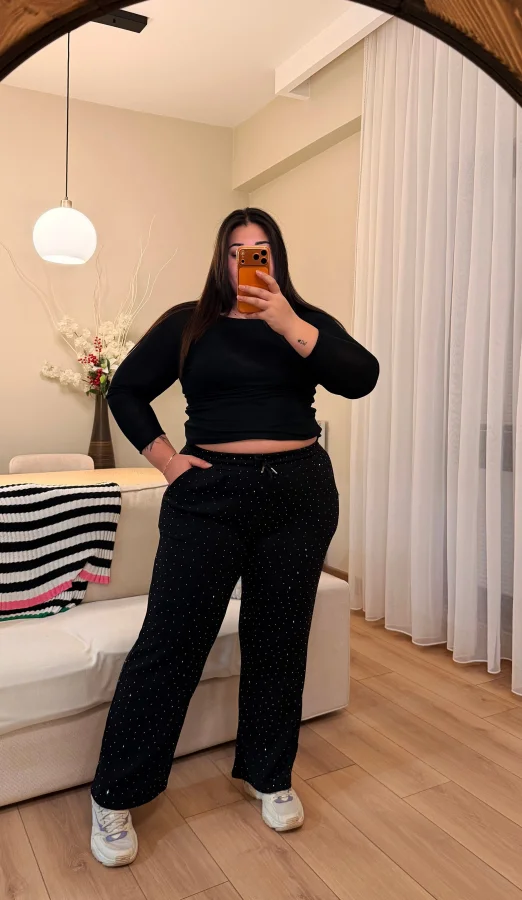 Yüksek Bel Modal Shine Eşofman Altı - Siyah