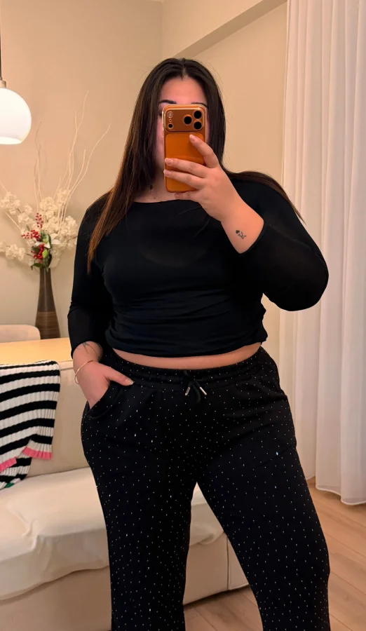 Yüksek Bel Modal Shine Eşofman Altı - Siyah