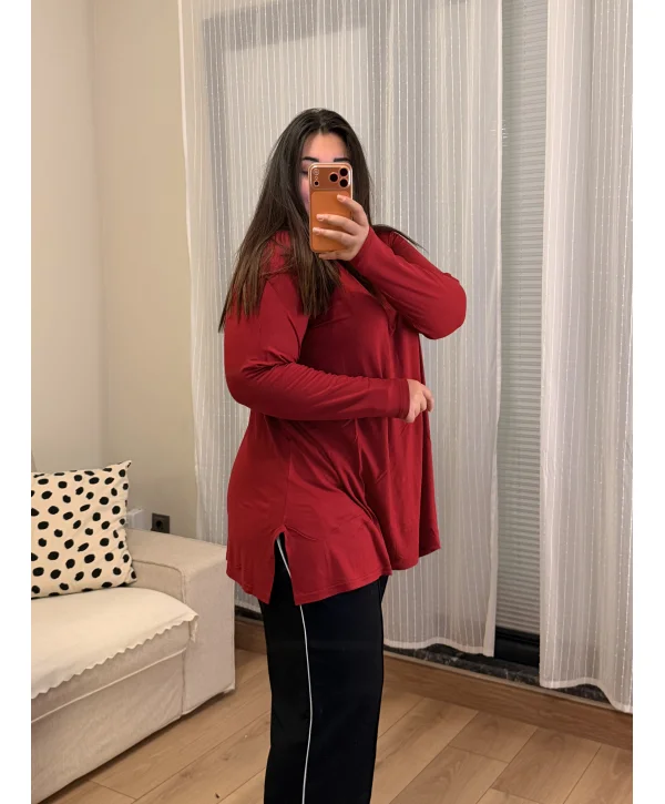 Basic Asimetrik Modal Kumaş Esnek Bluz - Bordo