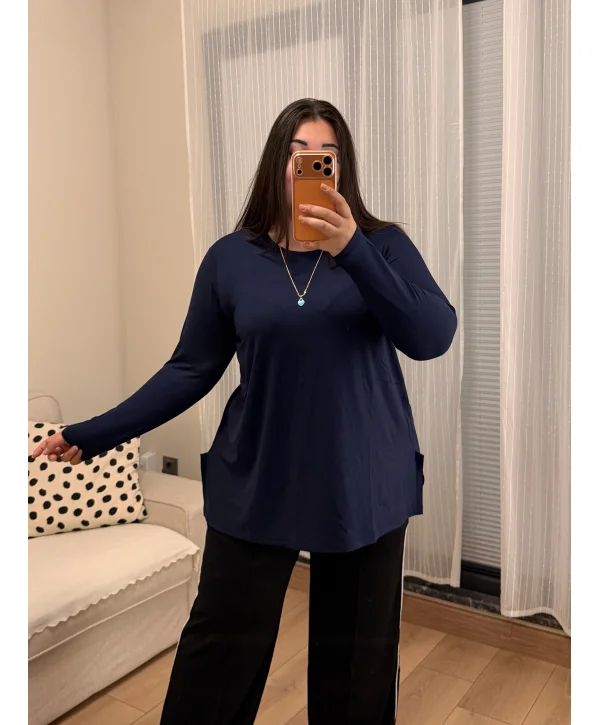 Basic Asimetrik Modal Kumaş Esnek Bluz - Lacivert