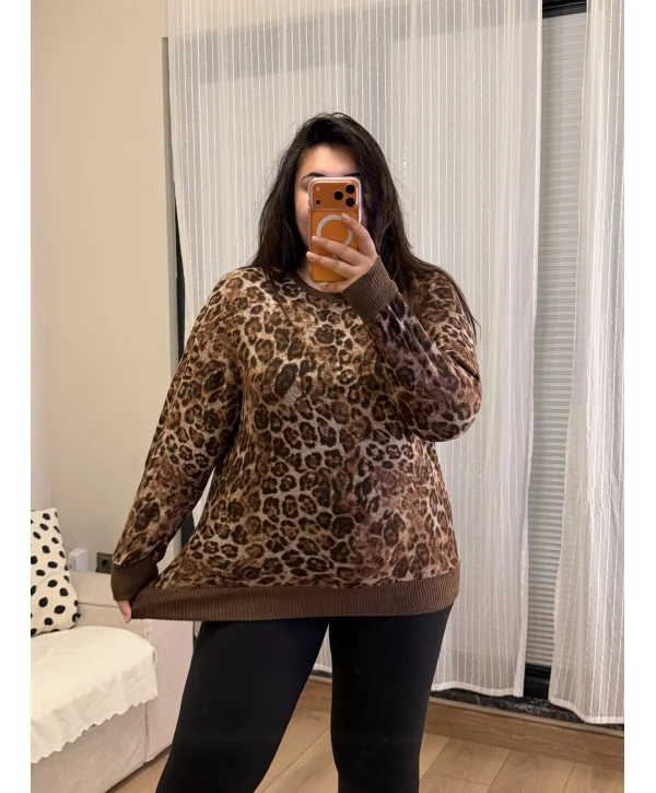 Geniş Kalıp Esnek Yumoş Bluz - Leopar