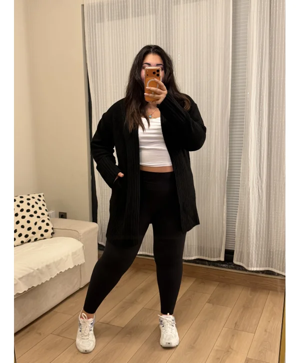 Basic Cepli Esnek Yumoş Hırka - Siyah