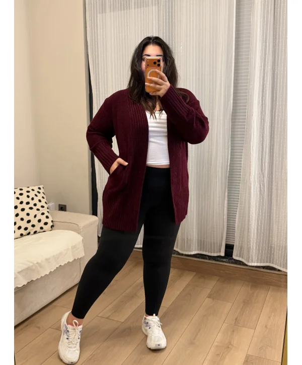 Basic Cepli Esnek Yumoş Hırka - Bordo