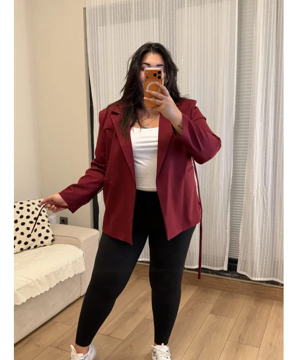 Kuşaklı Premium Blazer Ceket - Bordo