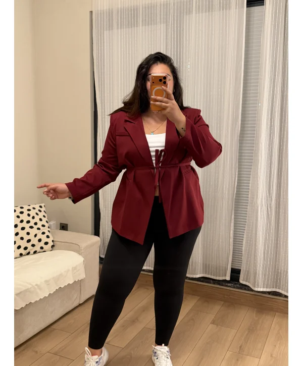 Kuşaklı Premium Blazer Ceket - Bordo