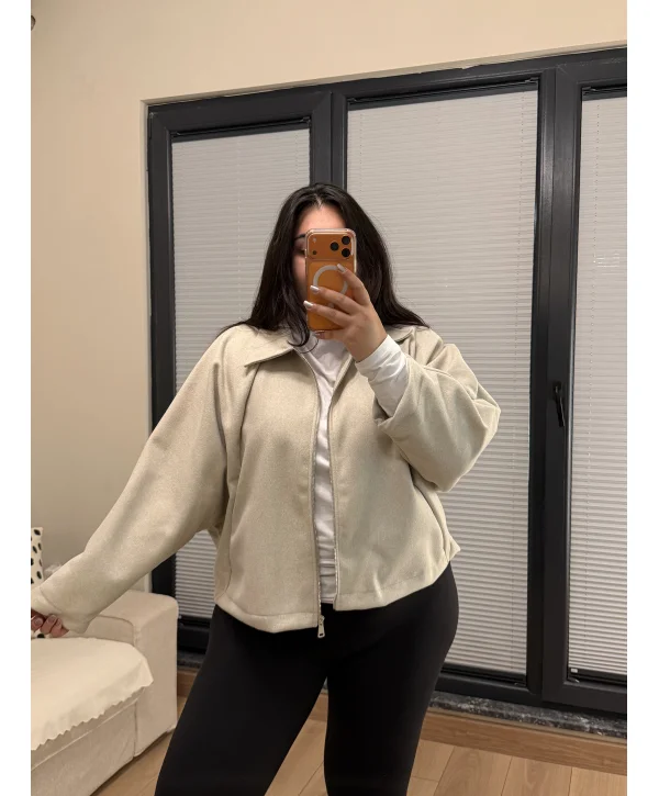 Oversize Kaşe Ceket - Ekru