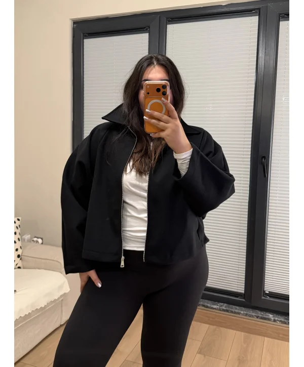 Oversize Kaşe Ceket - Siyah