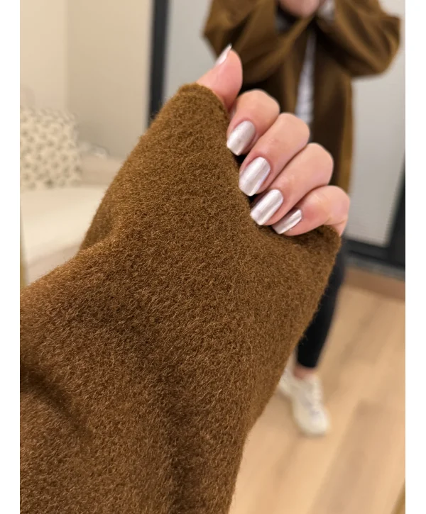 Oversize Premium Buklet Kumaş Kaban - Kahverengi