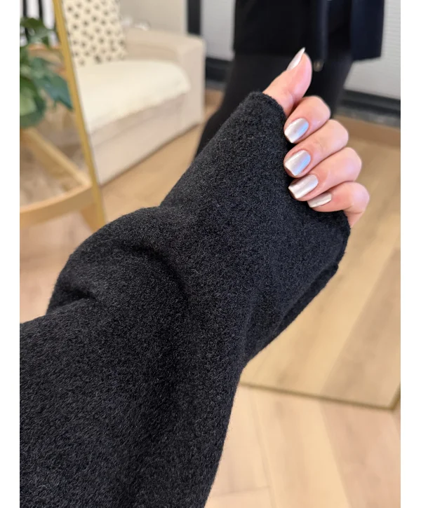 Oversize Premium Buklet Kumaş Kaban - Siyah