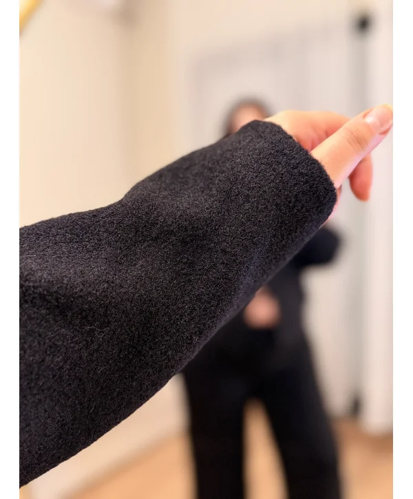 Premium Fiyonk Detaylı Sakallı Triko Bluz - Siyah