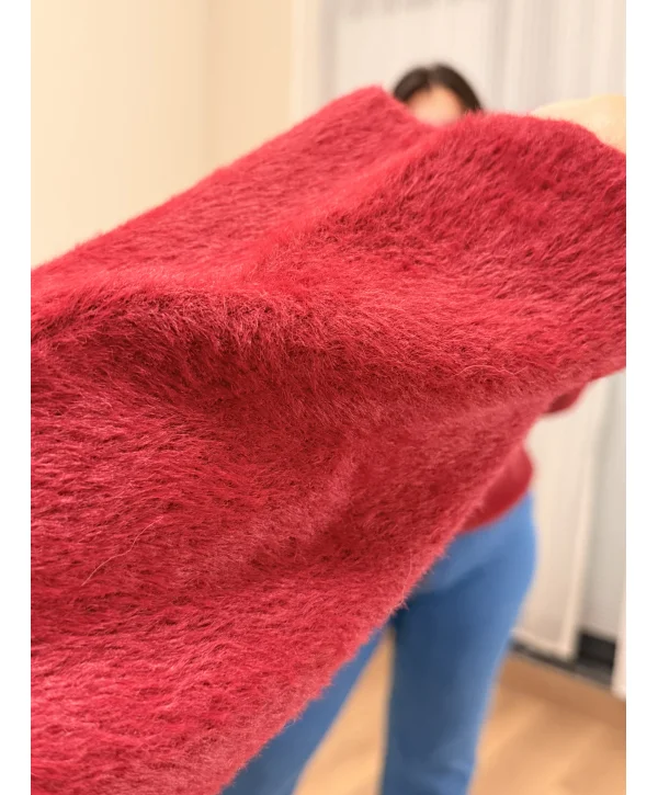 Premium Oversize Sakallı Triko Bluz - Bordo