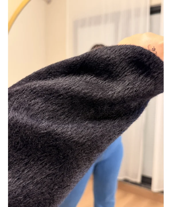 Premium Oversize Sakallı Triko Bluz - Siyah