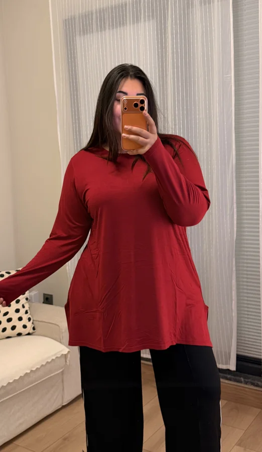 Basic Asimetrik Modal Kumaş Esnek Bluz - Bordo