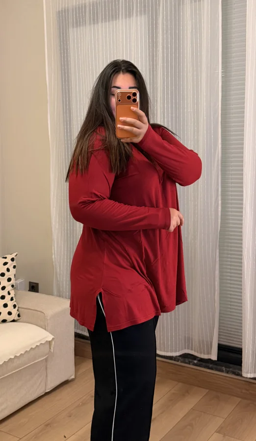 Basic Asimetrik Modal Kumaş Esnek Bluz - Bordo