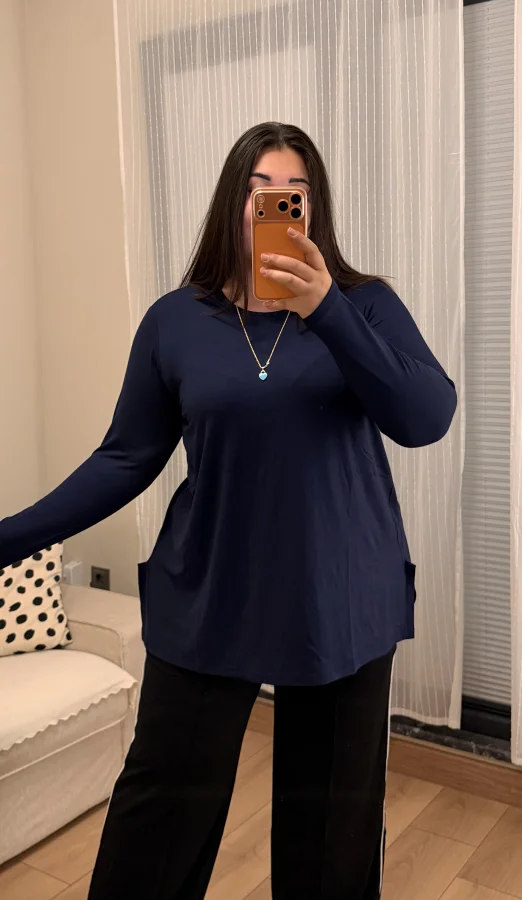 Basic Asimetrik Modal Kumaş Esnek Bluz - Lacivert