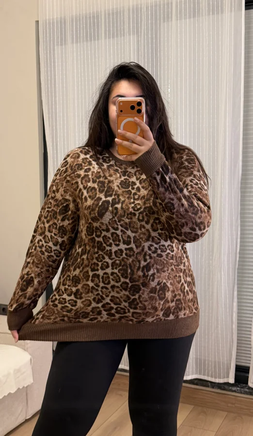 Geniş Kalıp Esnek Yumoş Bluz - Leopar