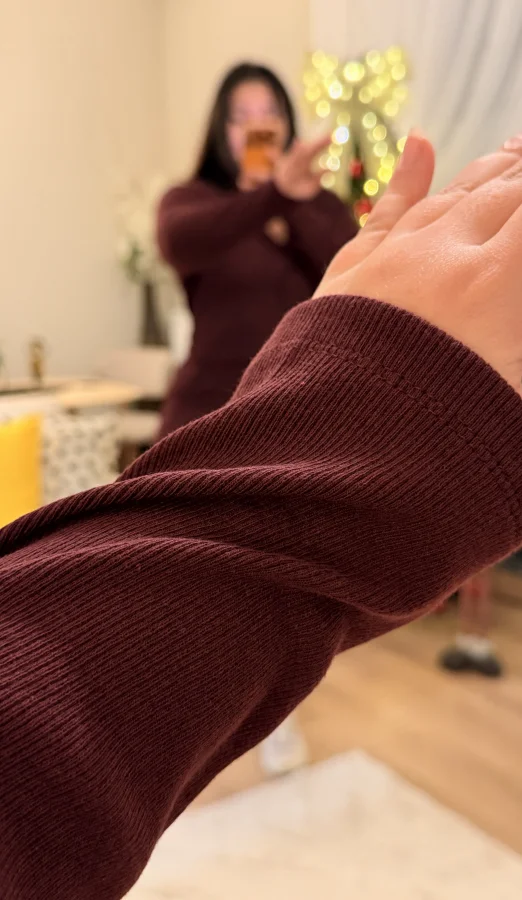 Etekli Esnek Triko Takım - Bordo