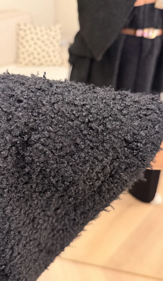 Geniş Kesim Kemerli Buklet Panço - Siyah