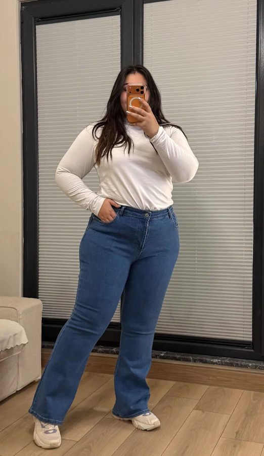 İspanyol Paça Yüksek Bel Likralı Kot Pantolon - Açık Mavi