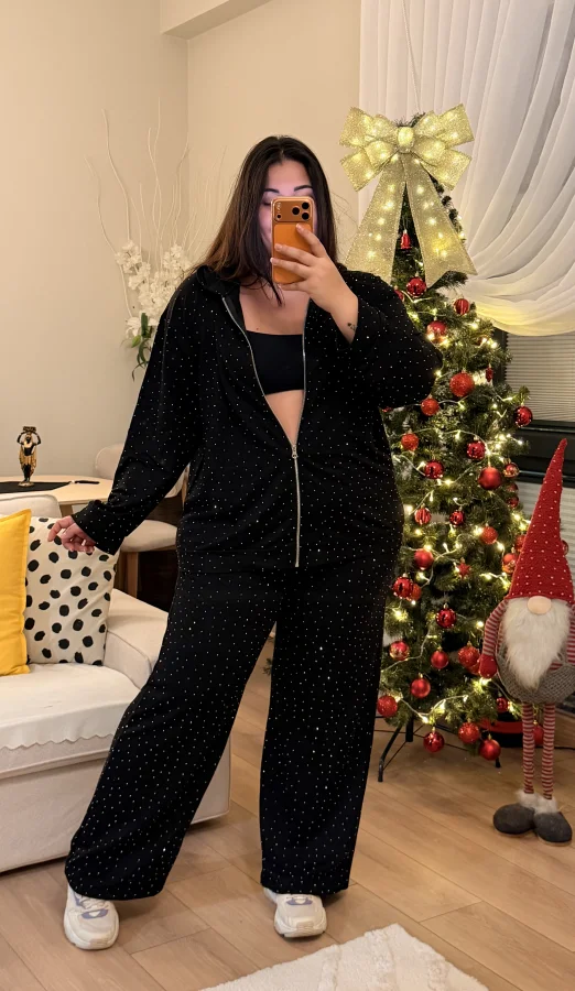 Kapüşonlu Modal Shine Takım - Siyah