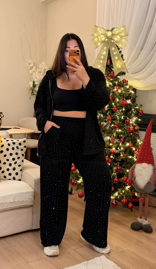 Kapüşonlu Modal Shine Takım - Siyah