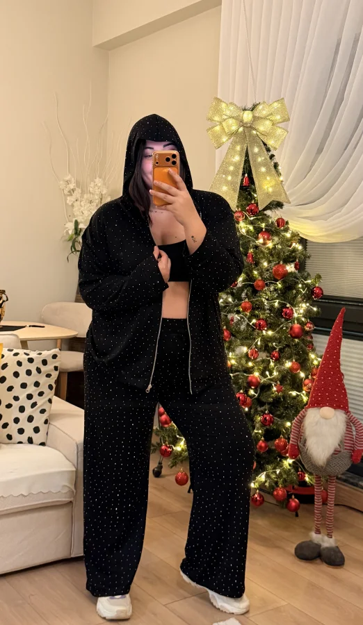 Kapüşonlu Modal Shine Takım - Siyah