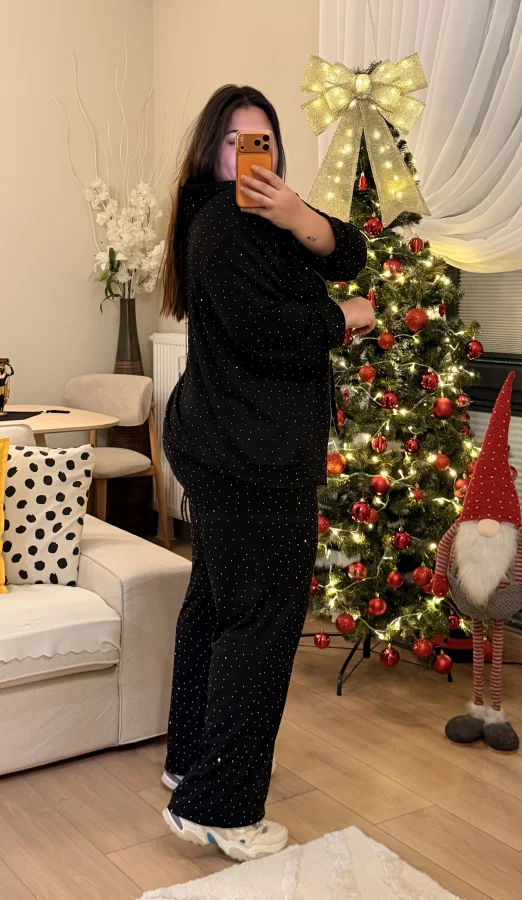 Kapüşonlu Modal Shine Takım - Siyah