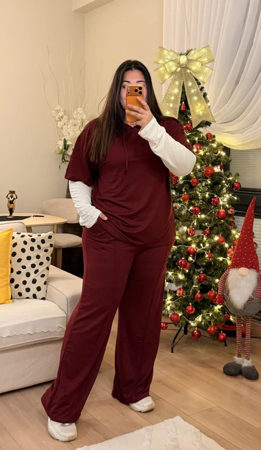 Kolları Parçalı Modal Kapüşonlu Takım - Bordo