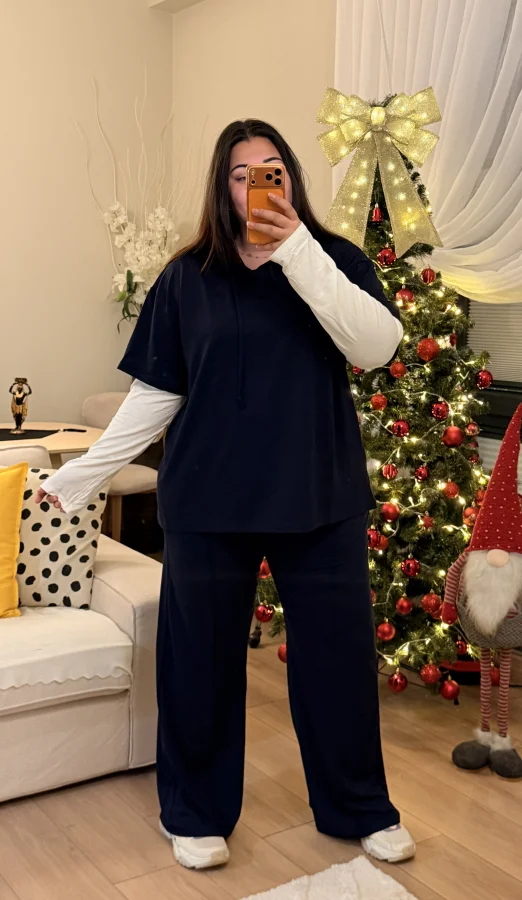 Kolları Parçalı Modal Kapüşonlu Takım - Lacivert