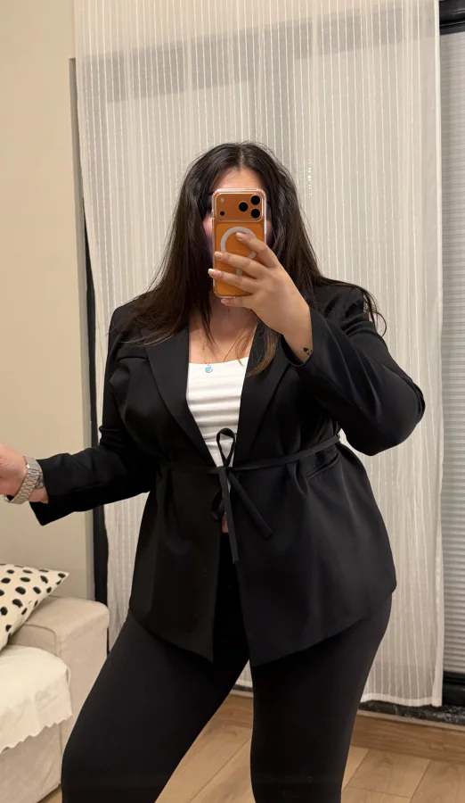 Kuşaklı Premium Blazer Ceket - Siyah