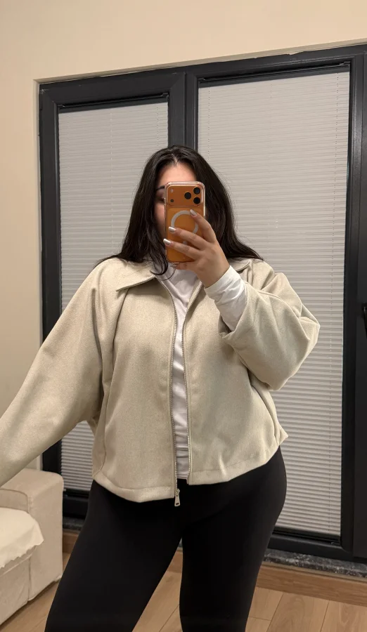 Oversize Kaşe Ceket - Ekru