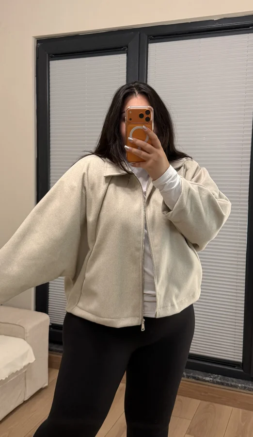 Oversize Kaşe Ceket - Ekru
