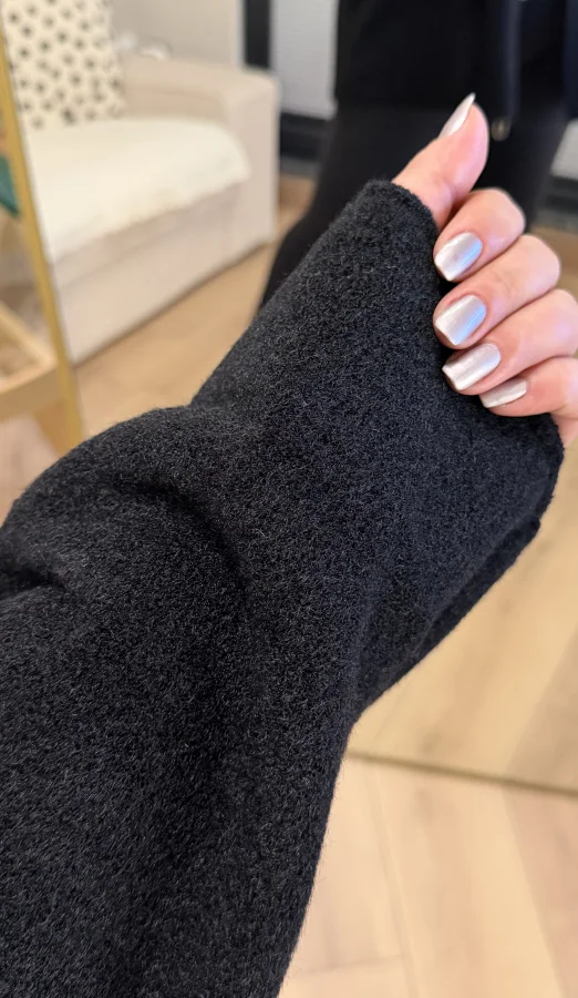 Oversize Premium Buklet Kumaş Kaban - Siyah