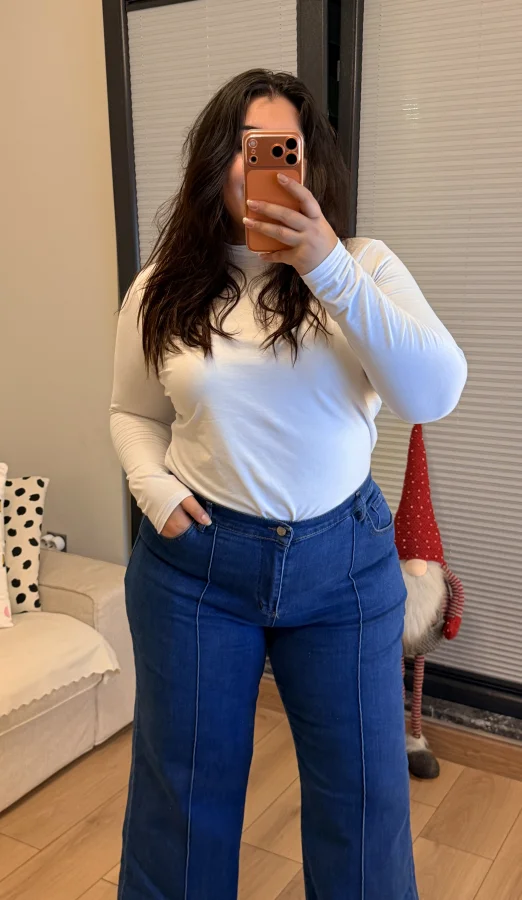 Palazzo Önden Dikişli Yüksek Bel Likralı Kot Pantolon - Açık Mavi